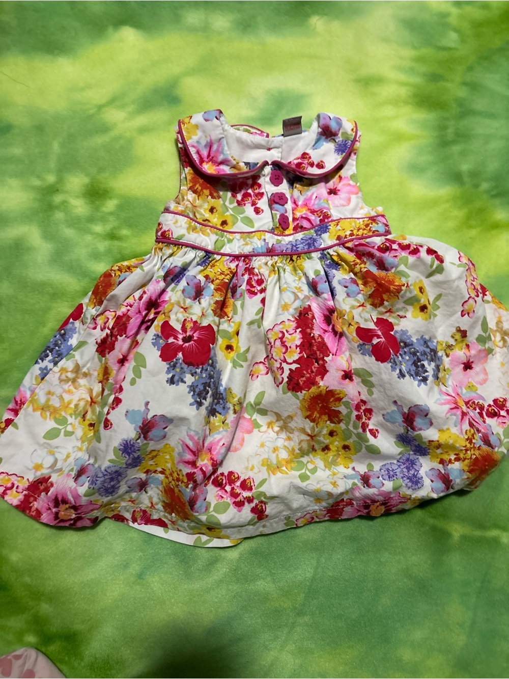 Toddler Floral Cotton Dress - White with Pink & Multicolor Flowers